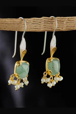 Fabindia Silver Stone Studded Contemporary Dangler Drop Earrings