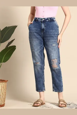Mast & Harbour Women High-Rise Distressed Stretchable Boyfriend Jeans