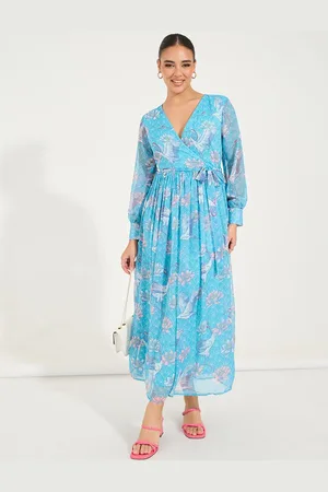 Styli Floral Printed Wrap Maxi Dress with Wrap Detail