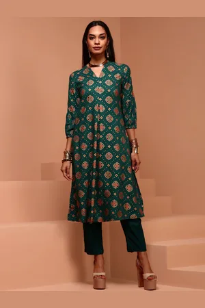 IMARA Floral Printed V-Neck A-line Kurta