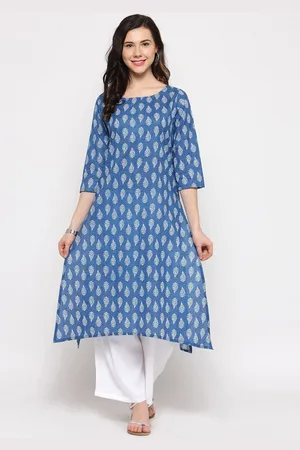 Sera Blue Boat Neck Ethnic Motifs Printed A-Line Kurta