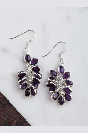 Exotic India Amethyst Gemstone Sterling Silver Bunch Earrings