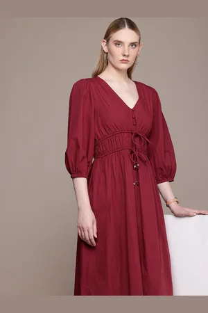 French Connection Pure Cotton Puff Sleeve Fit & Flare Midi Dress