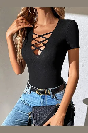 JC Mode Women Solid V-Neck Top