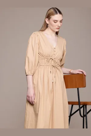 French Connection Pure Cotton Puff Sleeve Fit & Flare Midi Dress