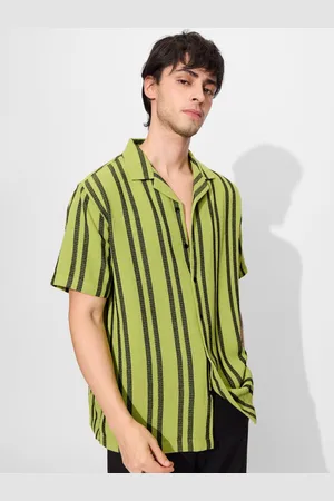 The Souled Store Men Cuban Collar Striped Cotton Casual Shirt