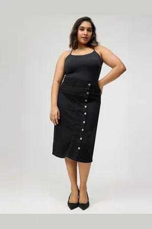 FREAKINS Plus Size Buttoned Straight Midi Skirts