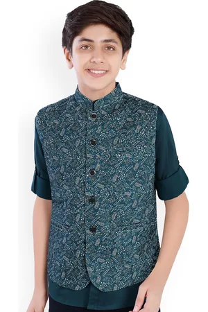 CAVIO Boys Printed Mandarin Collar Nehru Jacket