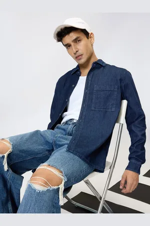 FREAKINS Men Classic Spread Collar Solid Cotton Casual Shirt