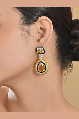 Fida Silver Plated American Diamond Contemporary Drop Earrings