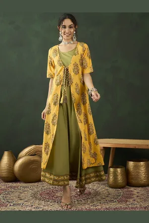 Sangria Floral Printed Cotton A-Line Maxi Ethnic Dress