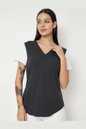 BRINN Women Solid V-Neck Cotton T-shirt