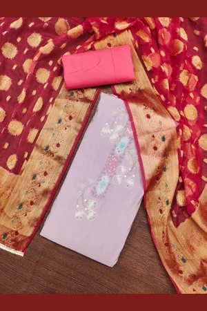 Kalini Floral Embroidered Pure Silk Thread Work Unstitched Dress Material