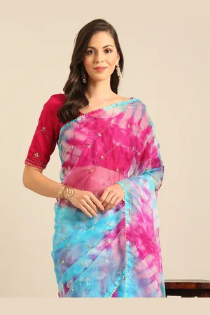 BAPS Tie & Dye Beads & Stones Organza Saree