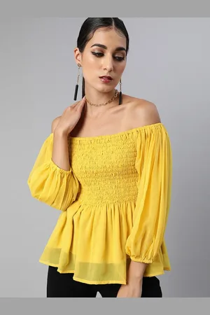 Sera Women Solid Smocked Off-Shoulder Top