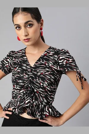 Sera Women Abstract Printed Ruched V-Neck Top