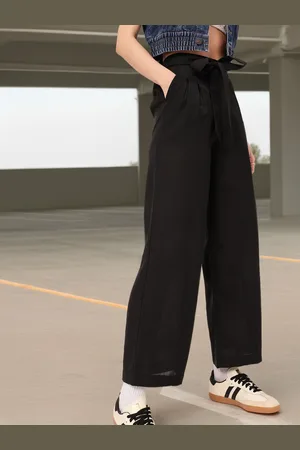 DressBerry Kawaii Sleek Ribbon Tie-Up Pleated High-Rise Trousers