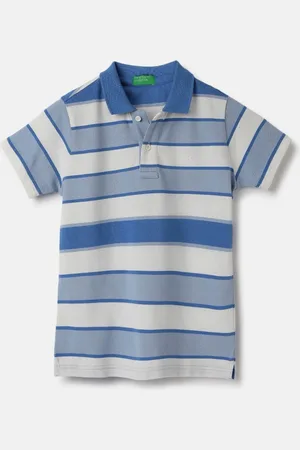 Benetton Boys Striped Polo Collar Pure Cotton Pockets T-shirt