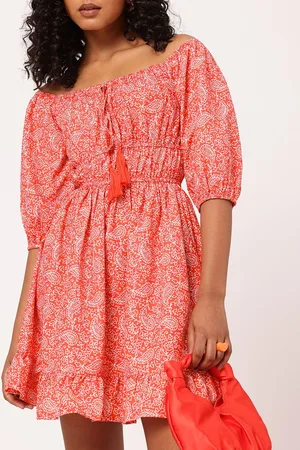 DressBerry Paisley Perfection Printed Cinched Waist Off-Shoulder A-line Mini Dress