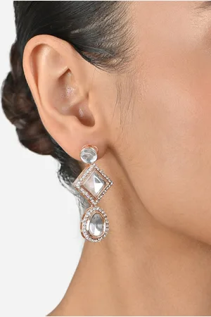 Fida Geometric Rose Gold Plated Artificial Stones and Beads Studded Drop Earrings