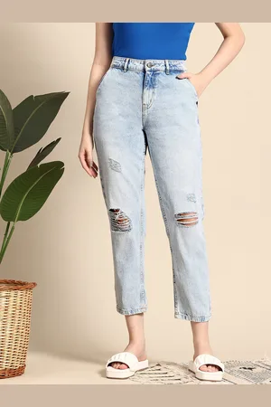 Mast & Harbour Women High-Rise Distressed Stretchable Boyfriend Fit Jeans