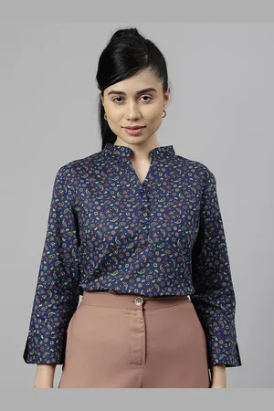 HANCOCK Women Ethnic Printed Mandarin Collar Cotton Top