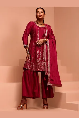 IMARA Ethnic Motifs Printed Panelled Kurta with Sharara & Dupatta
