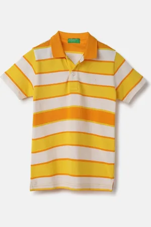 Benetton Boys Striped Polo Collar Pure Cotton Applique T-shirt