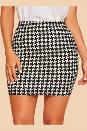 BuyNewTrend Houndstooth Print Mini Skirt