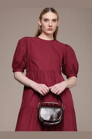 French Connection Pure Cotton Puff Sleeve Tiered A-Line Midi Dress