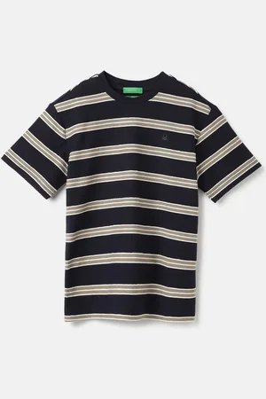 Benetton Boys Striped V-Neck Pure Cotton Pockets T-shirt