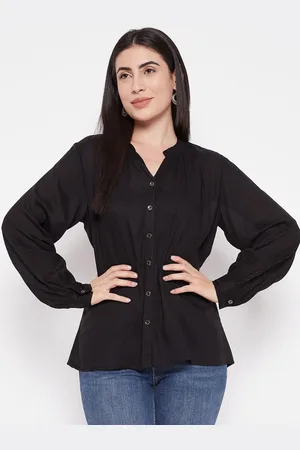 BAESD Women Classic Mandarin Collar Solid Casual Shirt