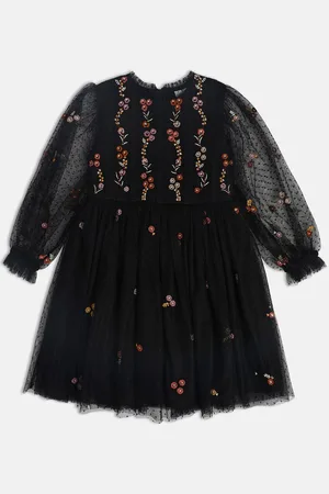 MINI KLUB Girls Embroidered Puff Sleeve Fit & Flare Dress