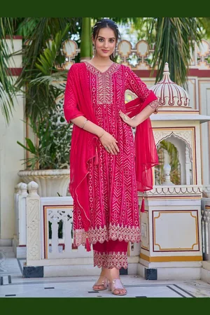 Berrylicious Bandhani Printed Panelled Sequinned Kurta with Trousers & Dupatta