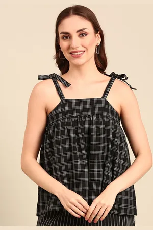 De Moza Women Checked Shoulder Straps Cotton Top