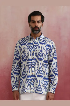 trueBrowns Men ikat Printed Cotton Shirt