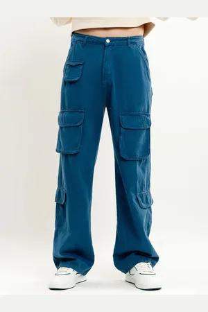 FREAKINS Men Loose Fit High-Rise Cotton Cargos Trousers