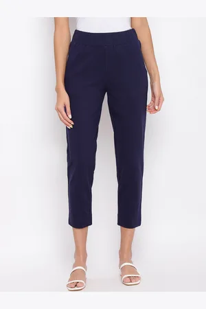 Fabindia Women Navy Blue Slim Fit Trousers