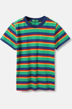 Benetton Boys Striped V-Neck Pure Cotton Pockets T-shirt
