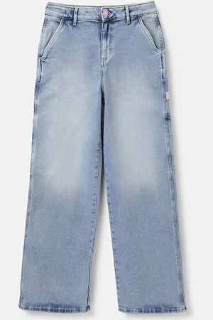 Benetton Girls Wide Leg Low Distress Heavy Fade Jeans