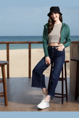 Mast & Harbour Women Hooded Crop Sweatshirt