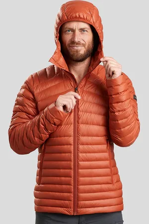 DECATHLON Men Solid Orange Upto -5 Degrees Hooded Down Feather Puffer Jacket