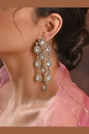 Fida Gold-Plated Cubic Zirconia Studded Classic Drop Earrings