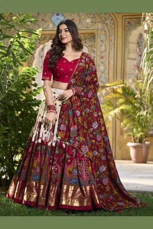 LOOKNBOOK ART Printed Kalamkari Ready to Wear Lehenga & Unstitched Blouse With Dupatta