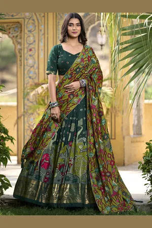 LOOKNBOOK ART Printed Kalamkari Ready to Wear Lehenga & Unstitched Blouse With Dupatta