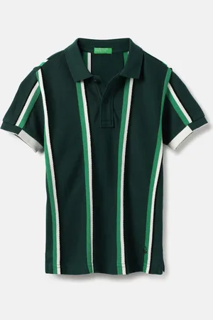 Benetton Boys Striped Polo Collar Pure Cotton Pockets T-shirt