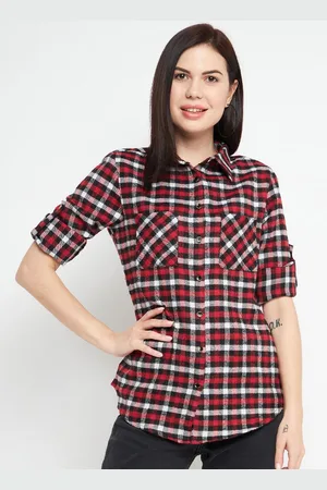 BAESD Women Classic Spread Collar Tartan Checked Casual Shirt