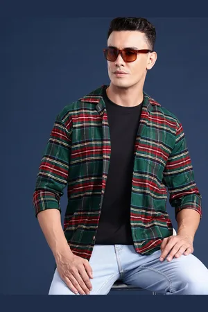 HANCOCK Men Checked Cuban Collar Relaxed Fit Pure Cotton Casual Shacket