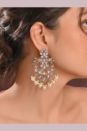 Fida Gold-Plated Artificial Stones and Beads & Pearls Beaded Classic Chandbalis Earrings