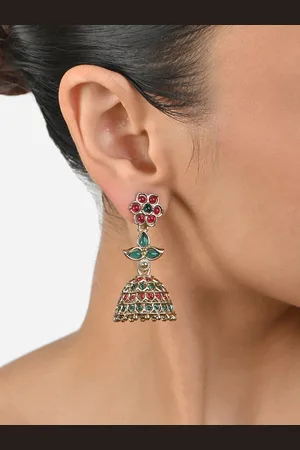 Fida Gold Plated Stone Studded & Beaded Dome Shaped Jhumkas